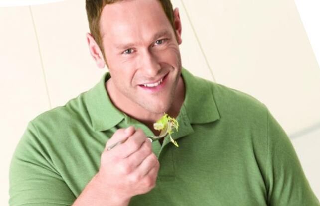 a man eats vegetables with prostate